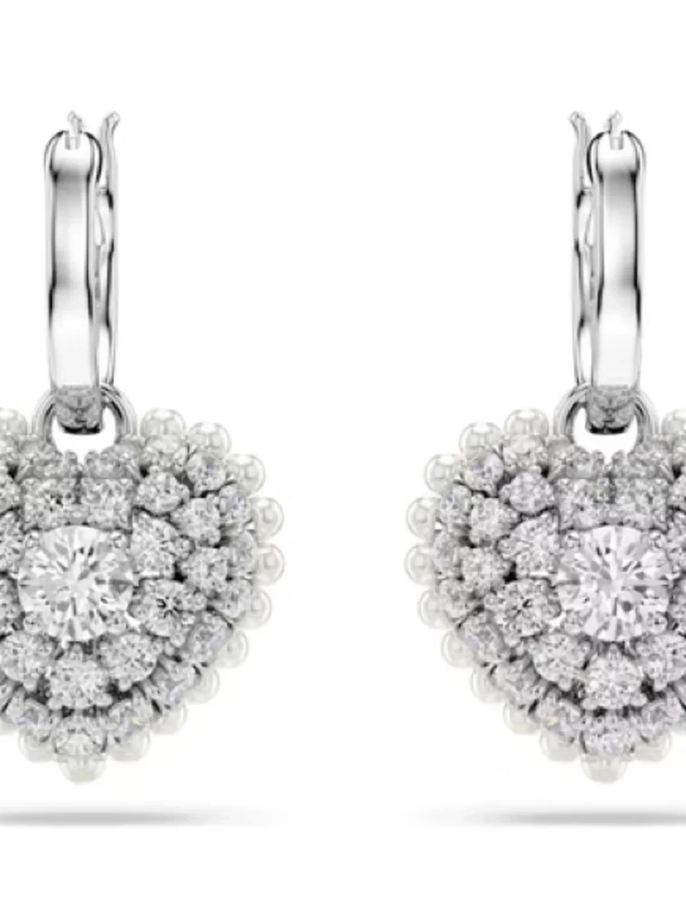 Swarovski Crystal Heart Drop Earrings - Silver Tone